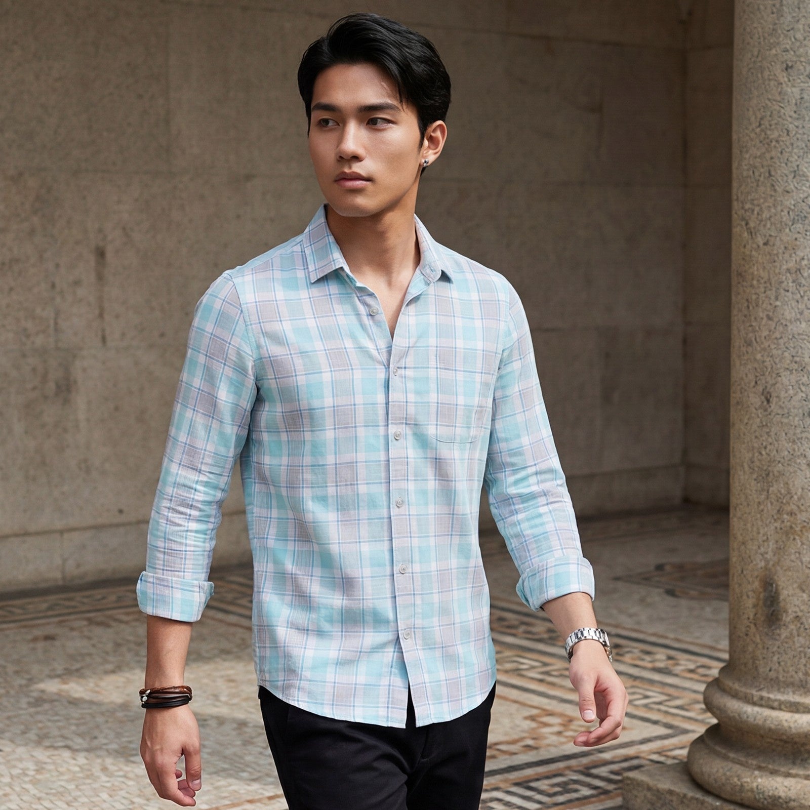Men's Blue Checks Slim Fit Shirts