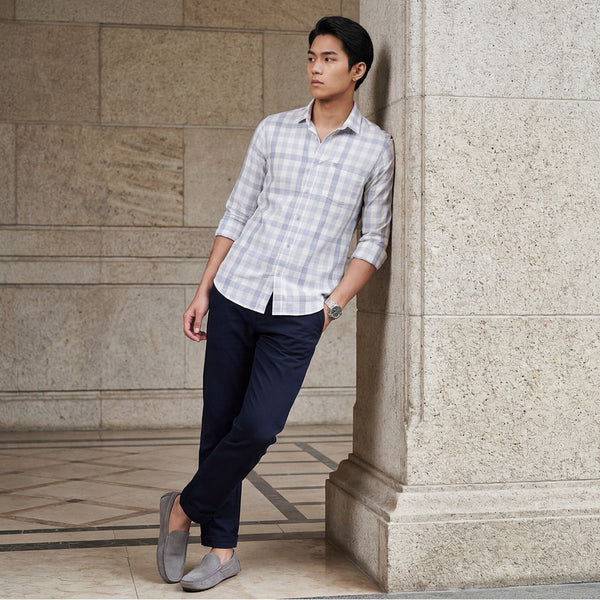 Men's Grey Checks Slim Fit Shirts