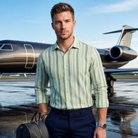 Men's Sage Green Striped Slim Fit Shirts