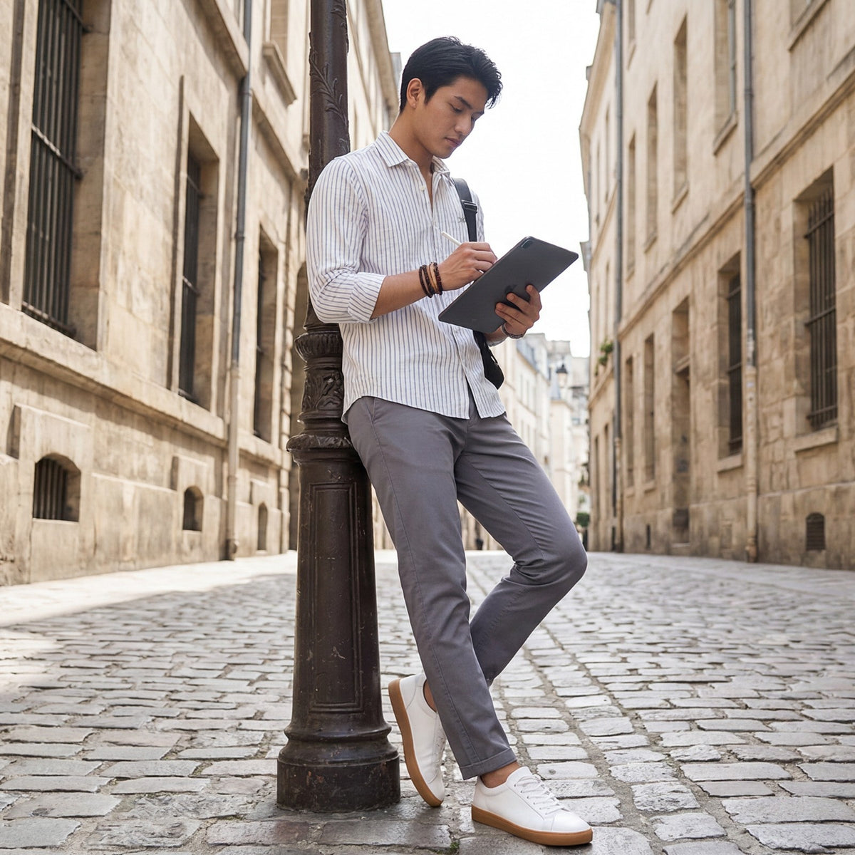 Men's White Stripe Slim Fit Shirts