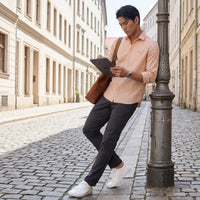 Men's Peach Stripe Slim Fit Shirts