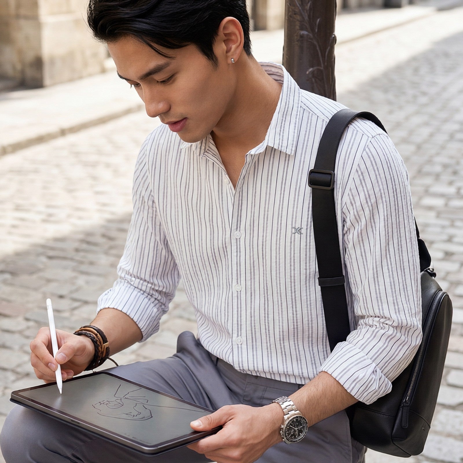 Men's White Stripe Slim Fit Shirts