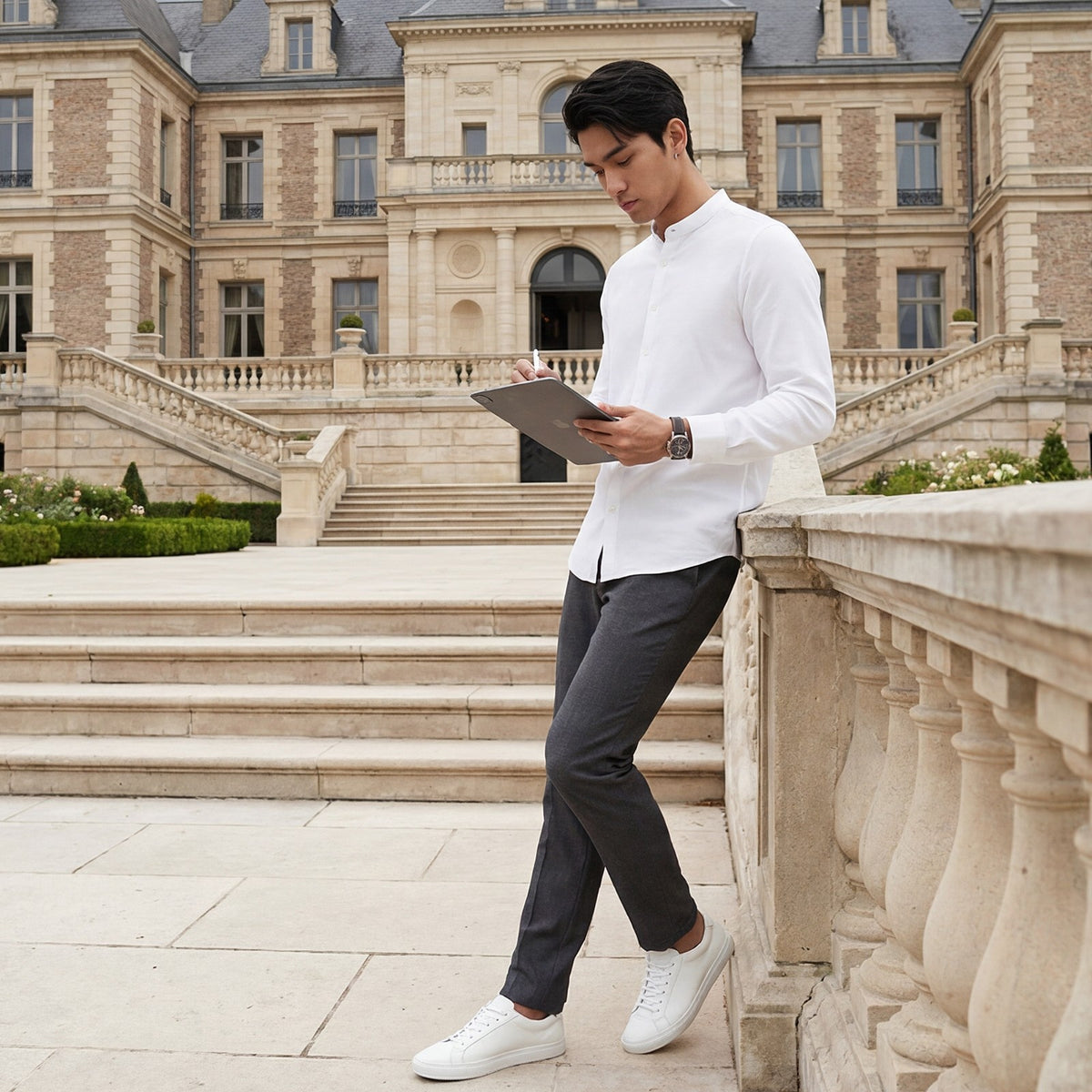 Men's White Printed Slim Fit Shirts