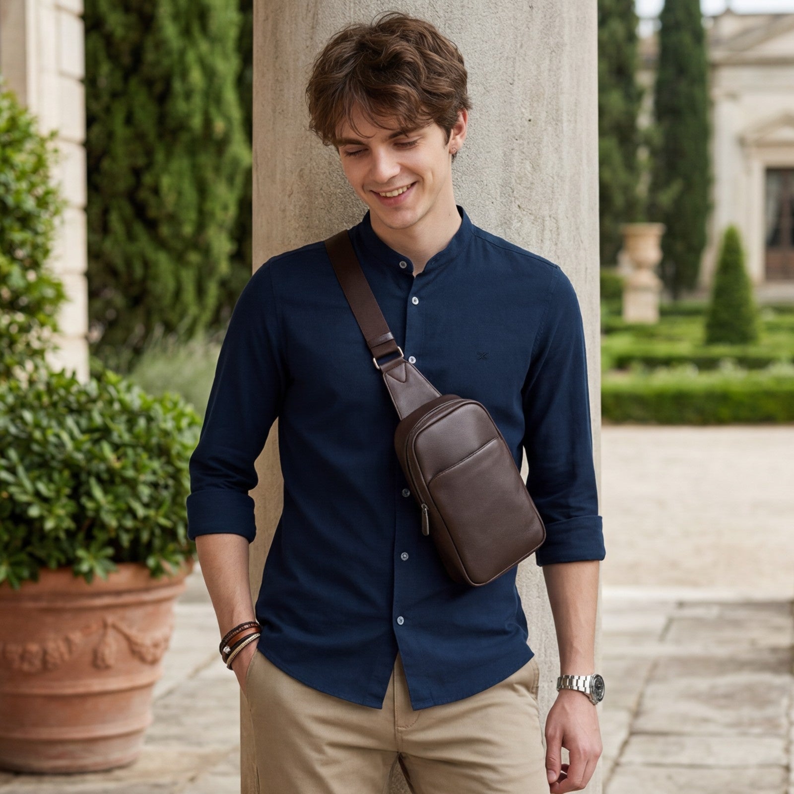 Men's Navy Blue Printed Slim Fit Shirts