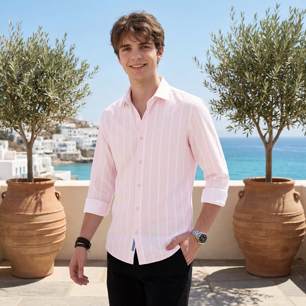 Men's Pink Striped Straight Fit Shirts