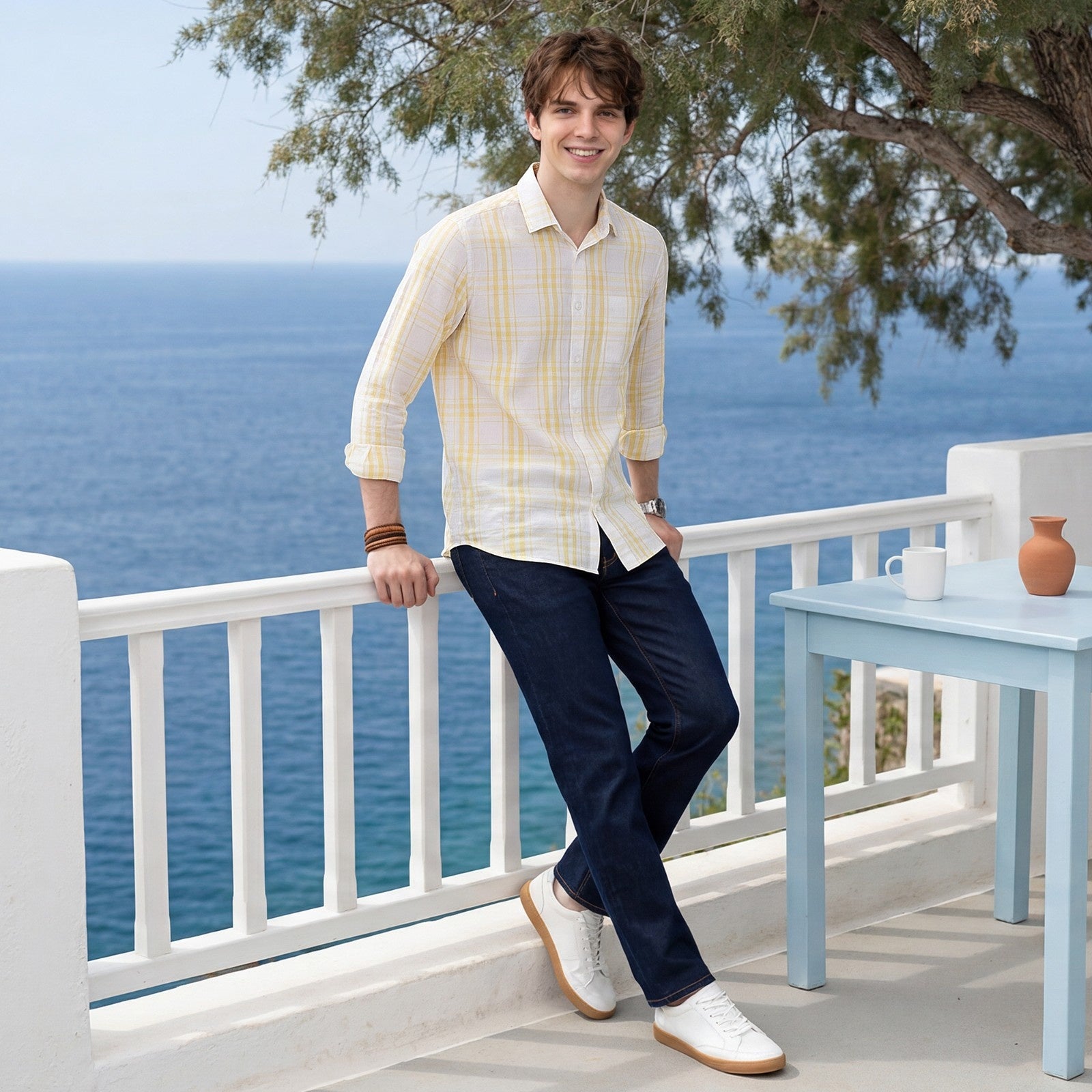 Men's Yellow Checks Slim Fit Shirts