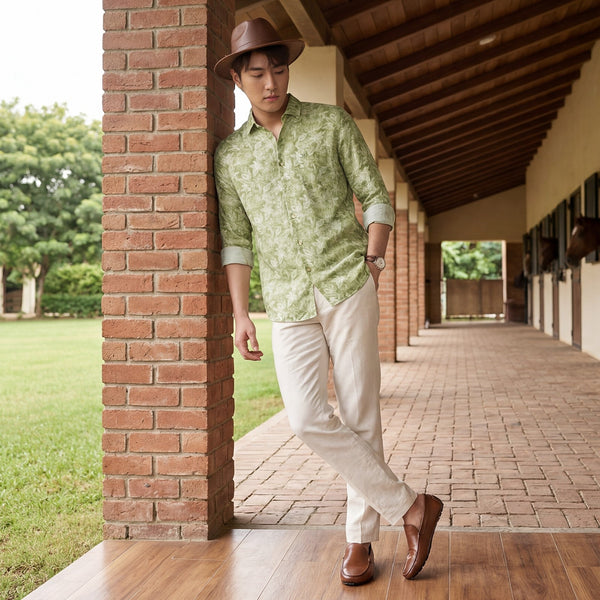 Men's Green Printed Slim Fit Shirts