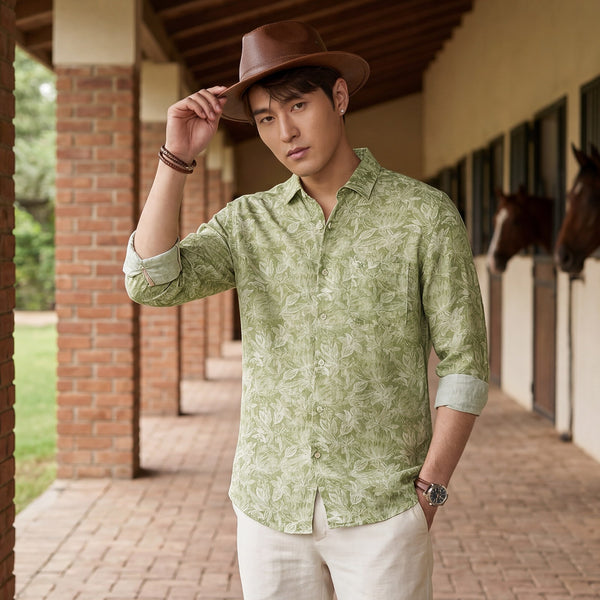 Men's Green Printed Slim Fit Shirts