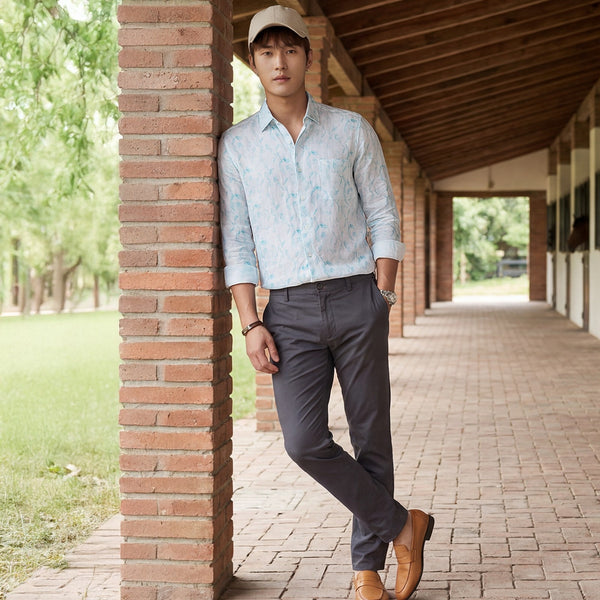 Men's Blue Printed Slim Fit Shirts
