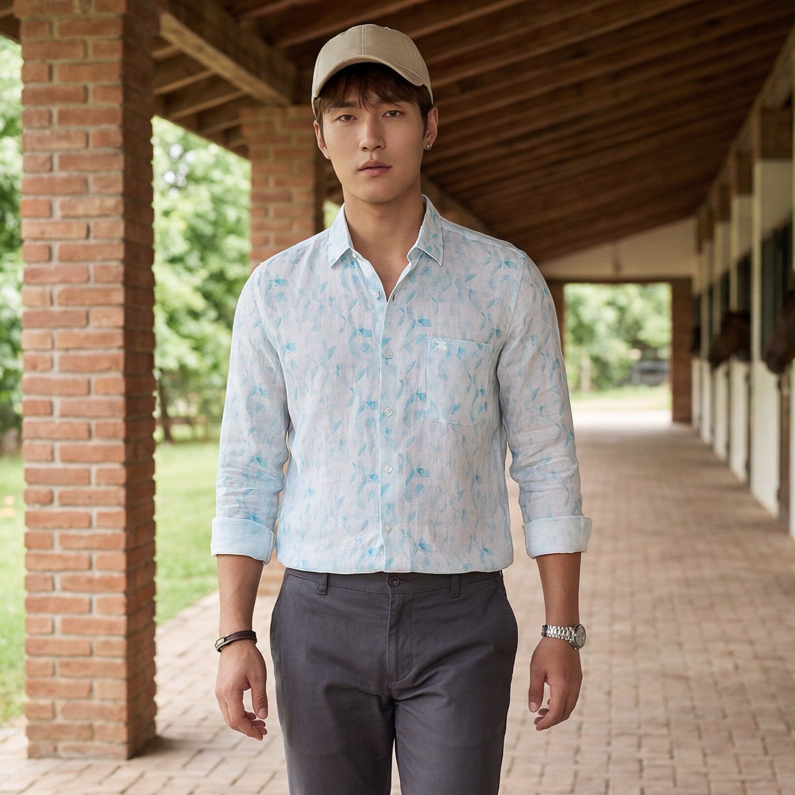 Men's Blue Printed Slim Fit Shirts