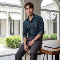 Men's Teal Printed Slim Fit Shirts