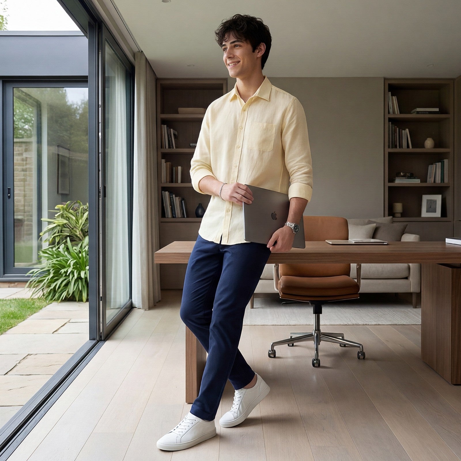 Men's Yellow Solid Slim Fit Shirts