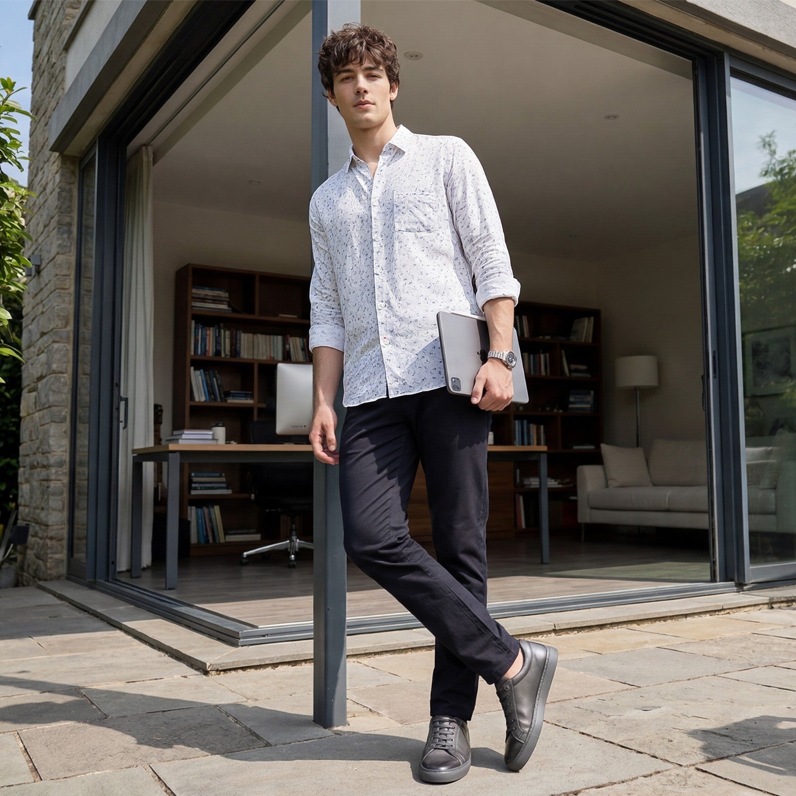 Men's White Printed Slim Fit Shirts