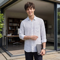 Men's White Printed Slim Fit Shirts