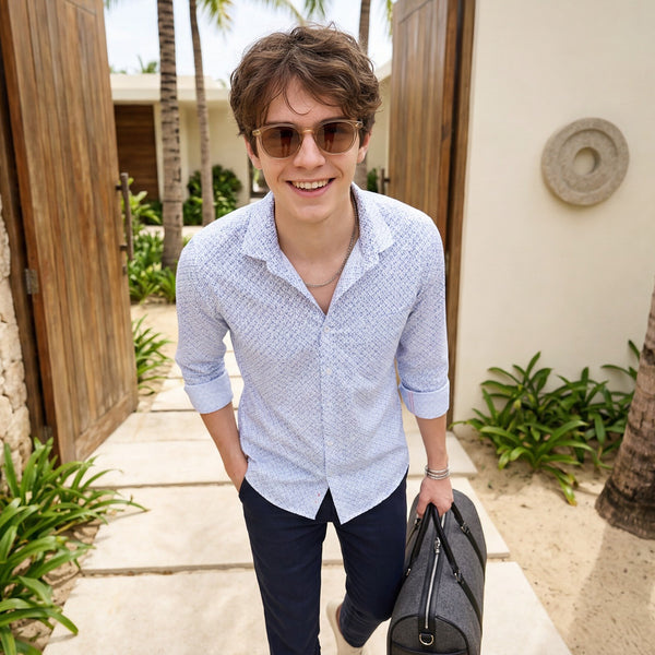 Men's Navy Blue Printed Slim Fit Shirts