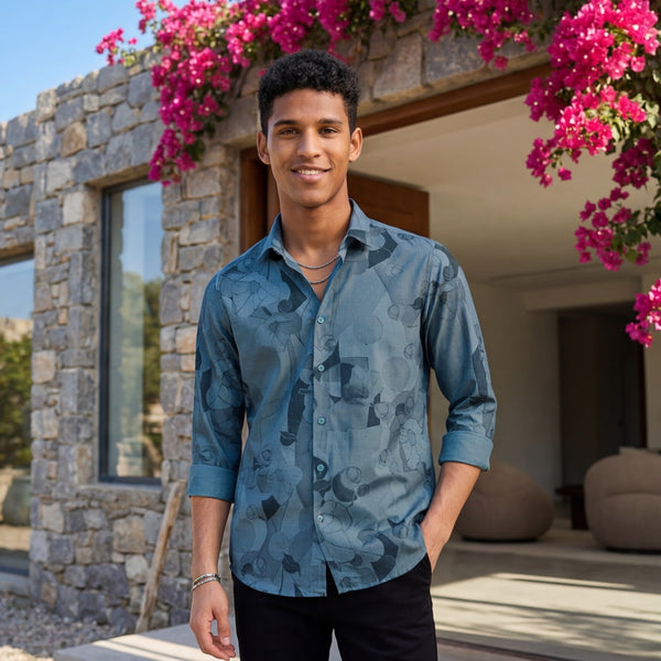 Men's Blue Printed Slim Fit Shirts