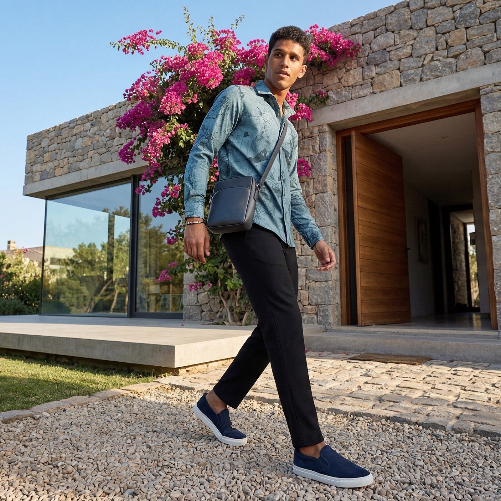 Men's Blue Printed Slim Fit Shirts
