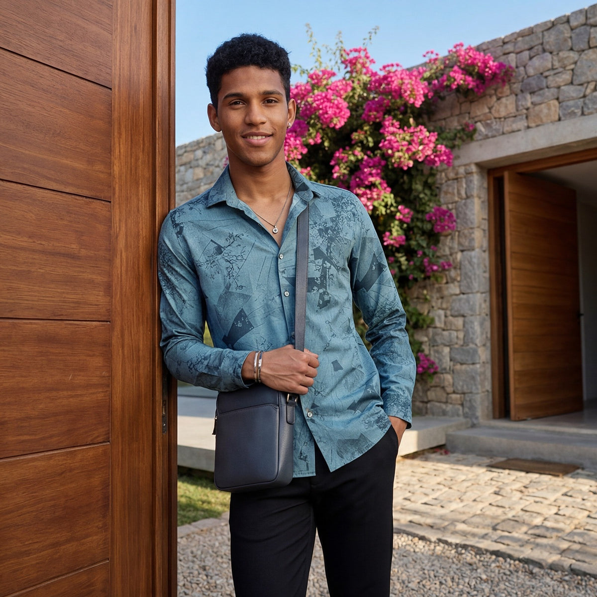 Men's Blue Printed Slim Fit Shirts