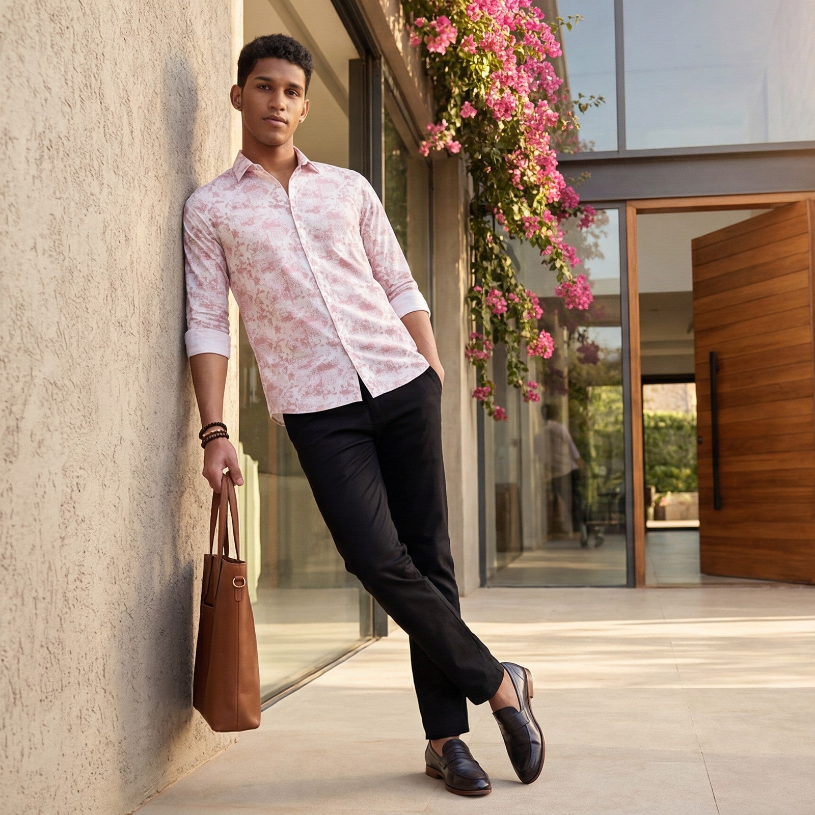 Men's Pink Printed Slim Fit Shirts