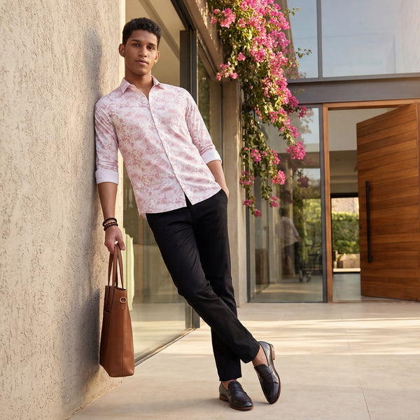 Men's Pink Printed Slim Fit Shirts