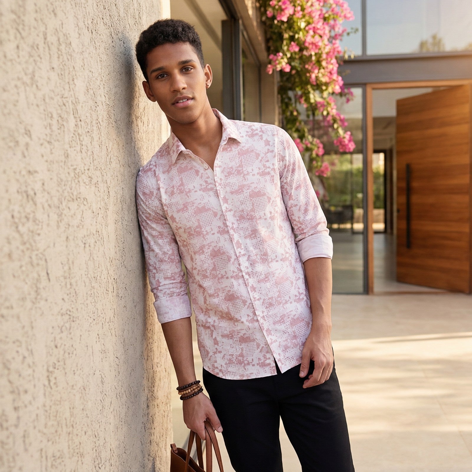 Men's Pink Printed Slim Fit Shirts