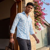 Men's Blue Printed Slim Fit Shirts