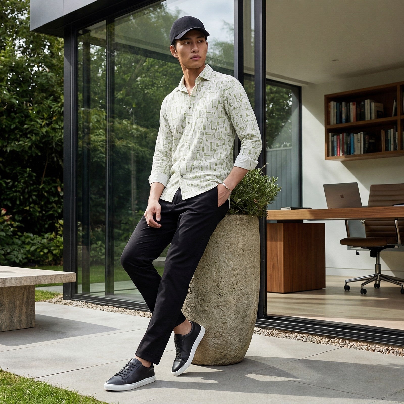 Men's Green Printed Slim Fit Shirts