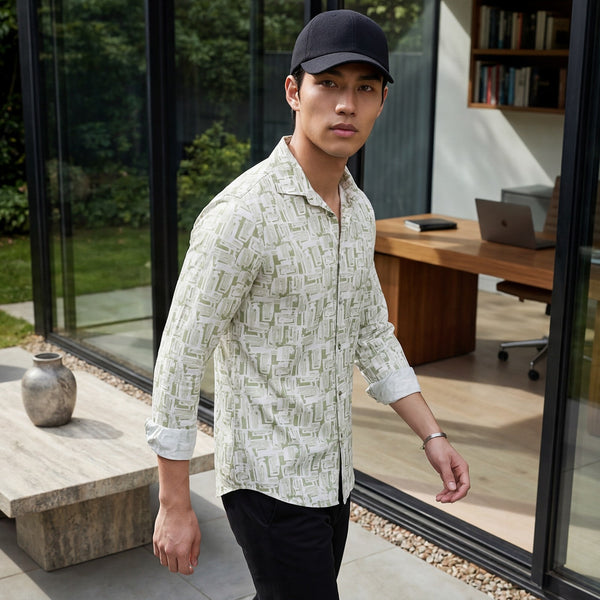 Men's Green Printed Slim Fit Shirts