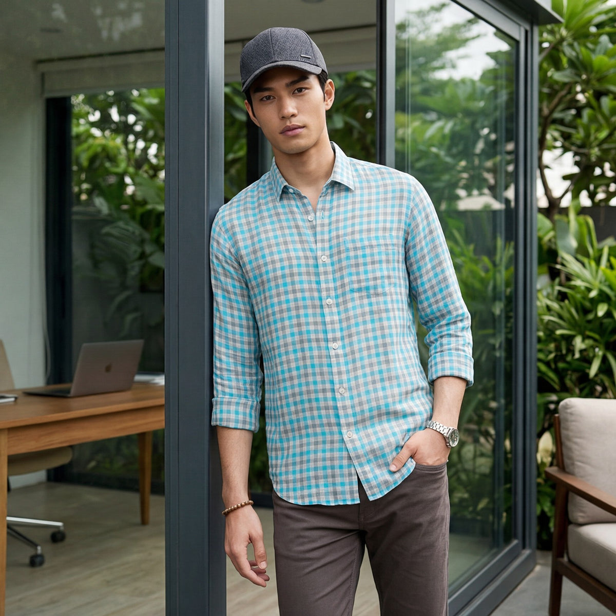 Men's Blue Checks Slim Fit Shirts