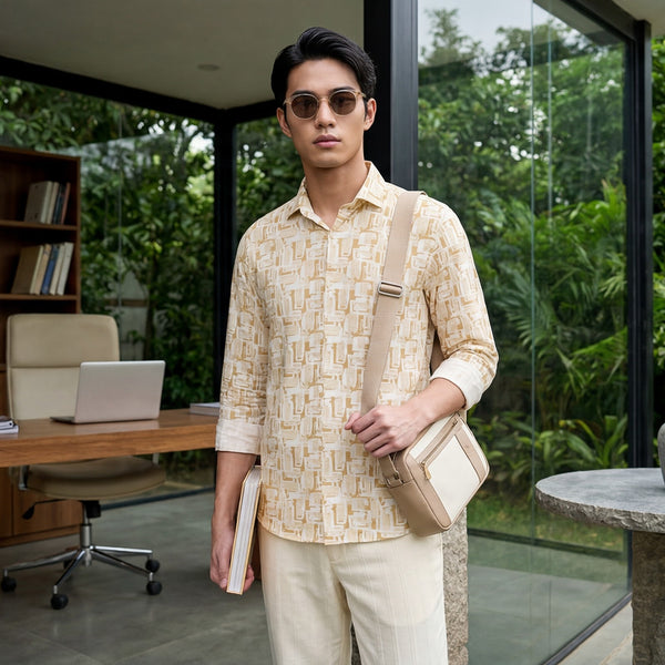 Men's Brown Printed Slim Fit Shirts