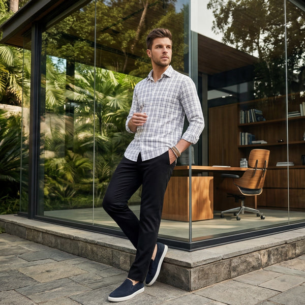 Men's Grey Checks Slim Fit Shirts