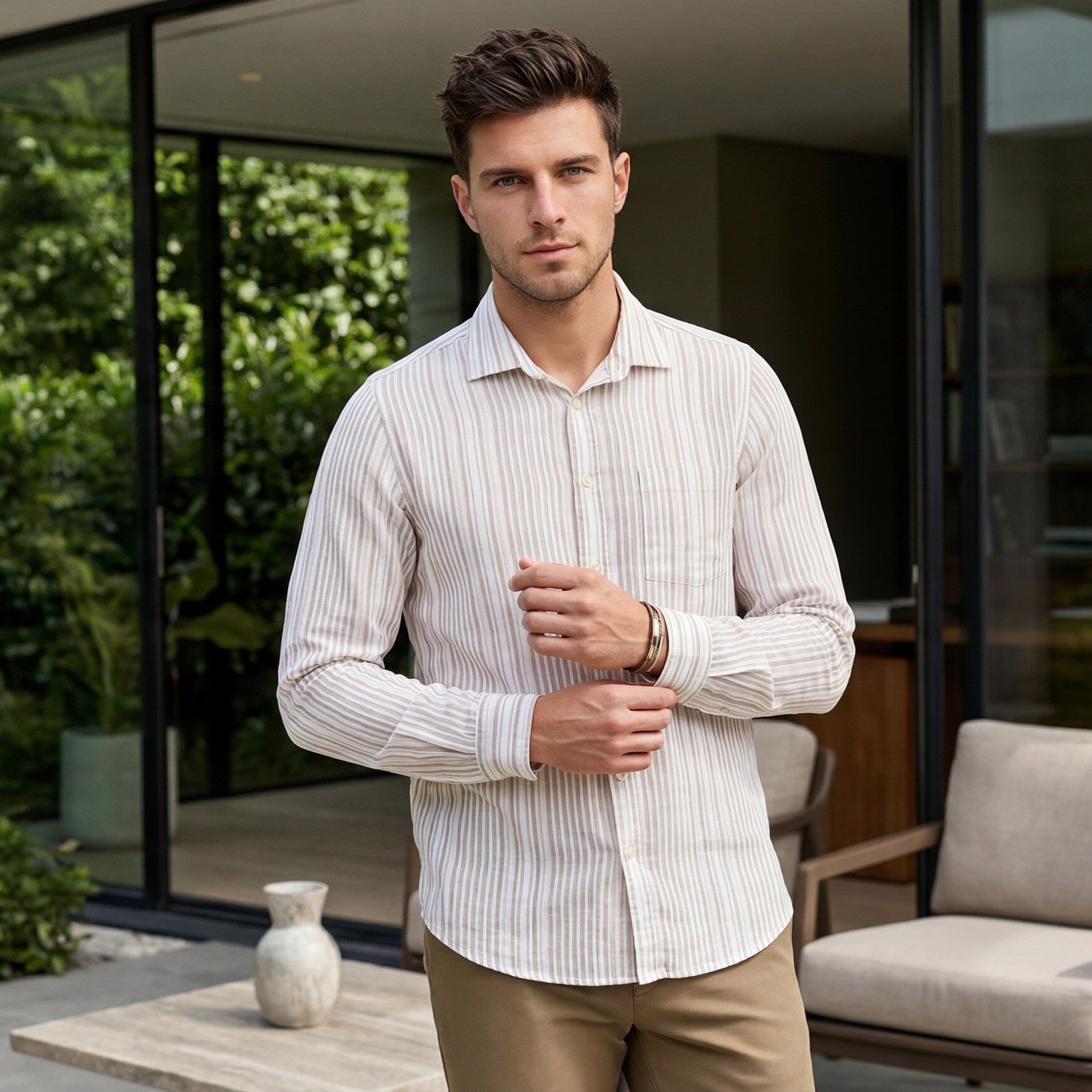Men's Brown Stripe Slim Fit Shirts