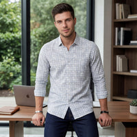 Men's Grey Printed Slim Fit Shirts