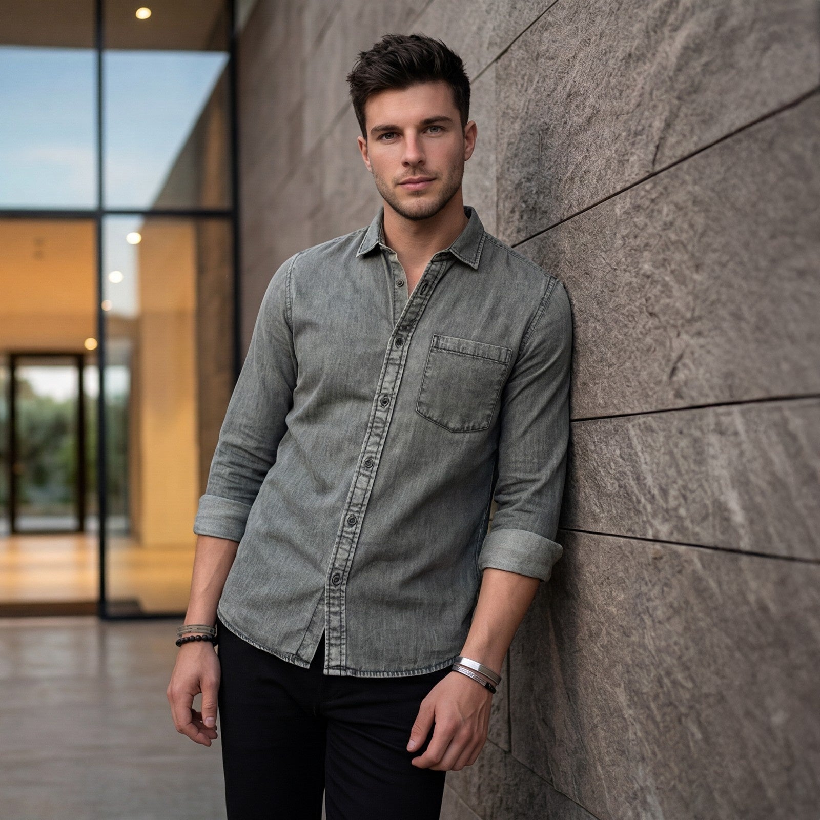 Men's Black Solid Slim Fit Shirts