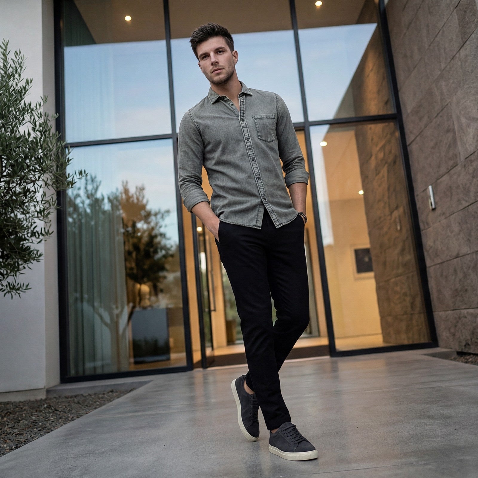 Men's Black Solid Slim Fit Shirts