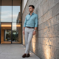 Men's Teal Blue Solid Slim Fit Shirts