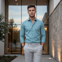 Men's Teal Blue Solid Slim Fit Shirts
