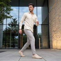 Men's Cream Solid Slim Fit Shirts