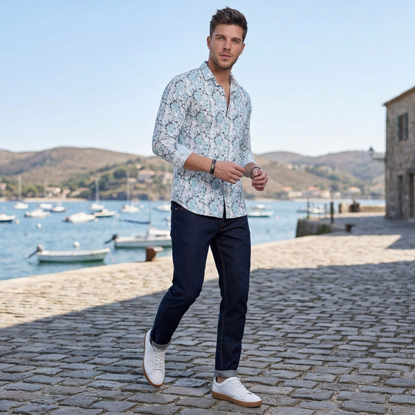 Men's Green Printed Slim Fit Shirts