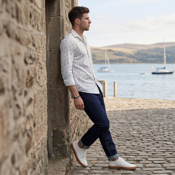 Men's White Printed Slim Fit Shirts