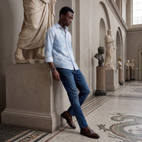 Men's Blue Printed Slim Fit Shirts