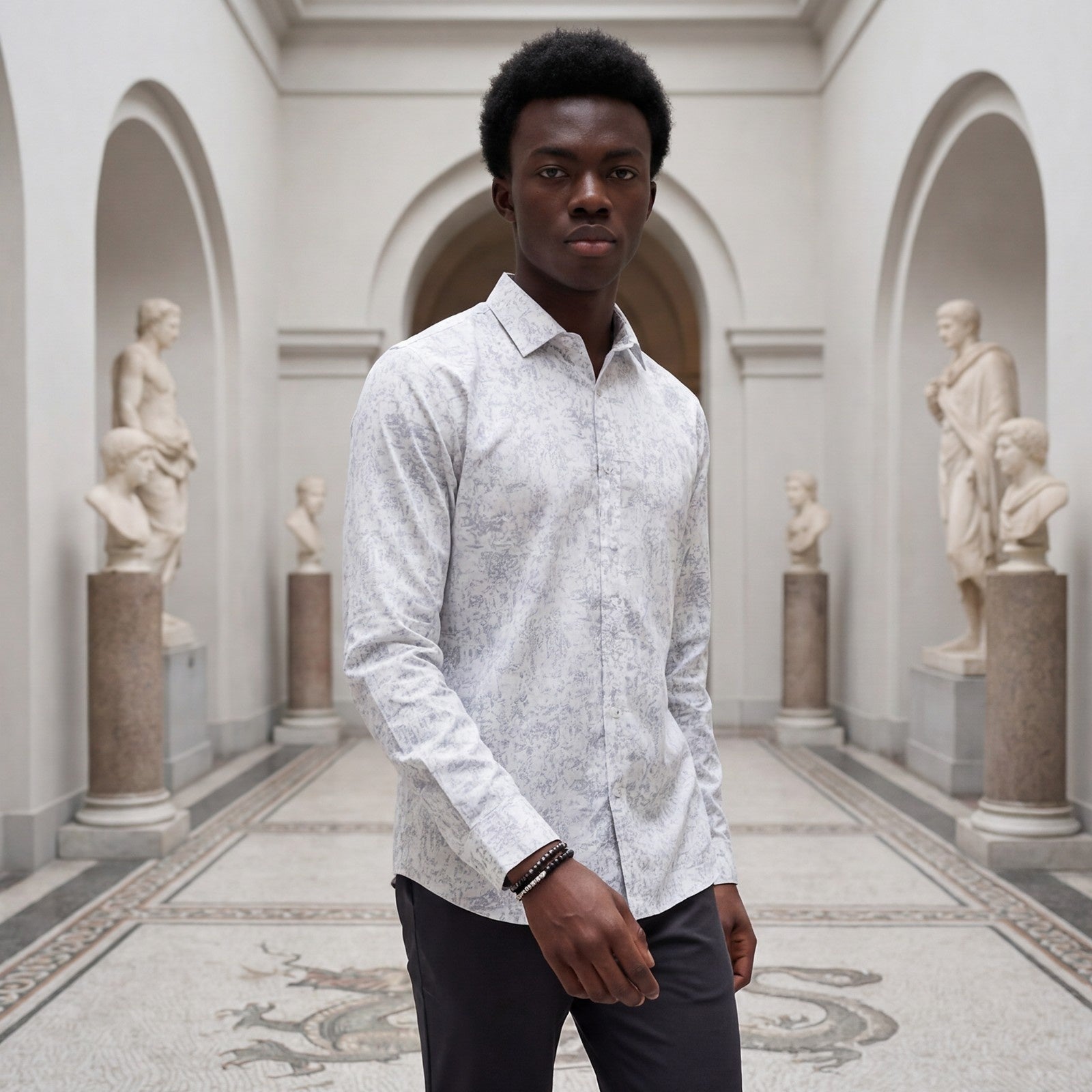 Men's Grey Printed Slim Fit Shirts