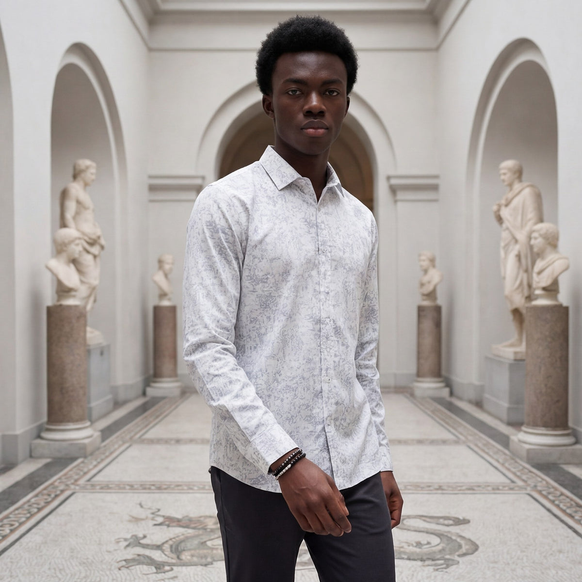 Men's Grey Printed Slim Fit Shirts