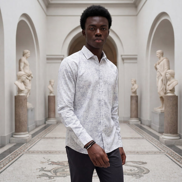 Men's Grey Printed Slim Fit Shirts