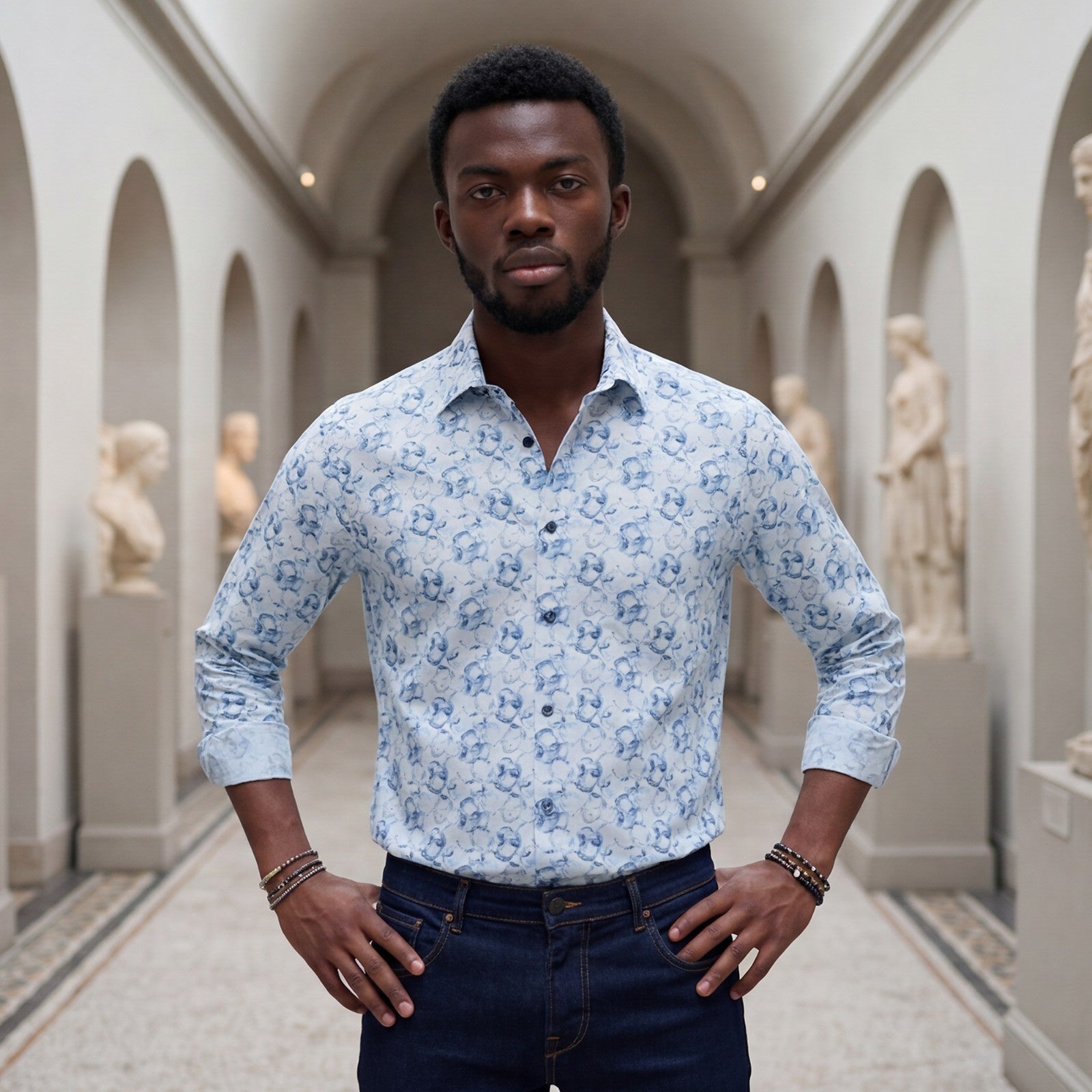 Men's Blue Printed Slim Fit Shirts