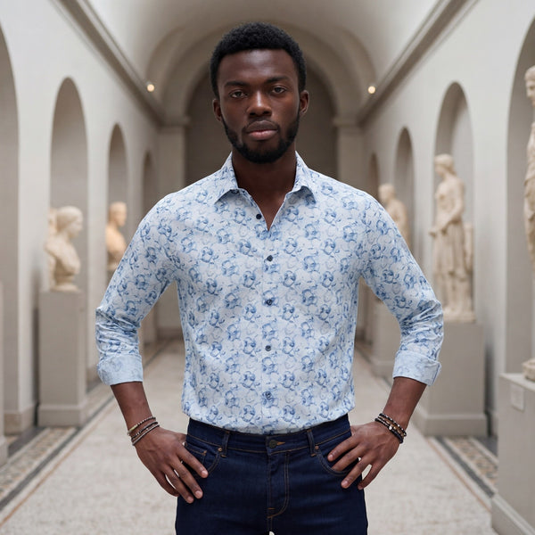 Men's Blue Printed Slim Fit Shirts
