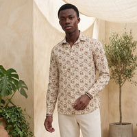 Men's Beige Printed Slim Fit Shirts