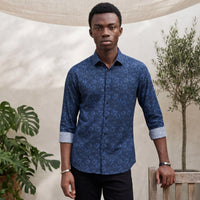 Men's Blue Printed Slim Fit Shirts