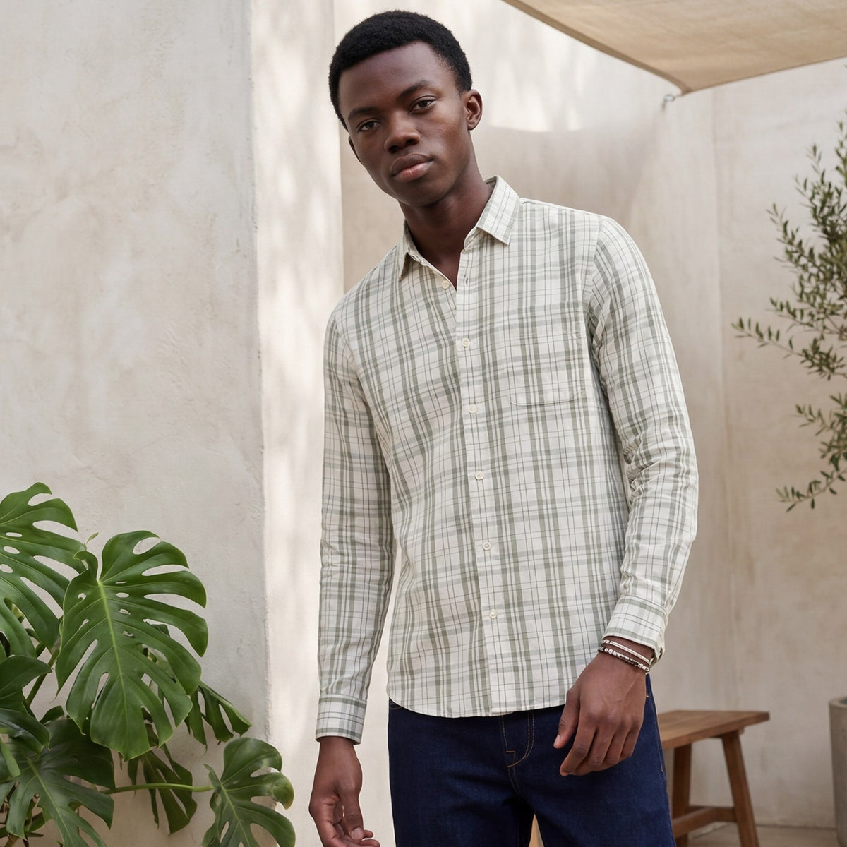 Men's Olive Checks Slim Fit Shirts