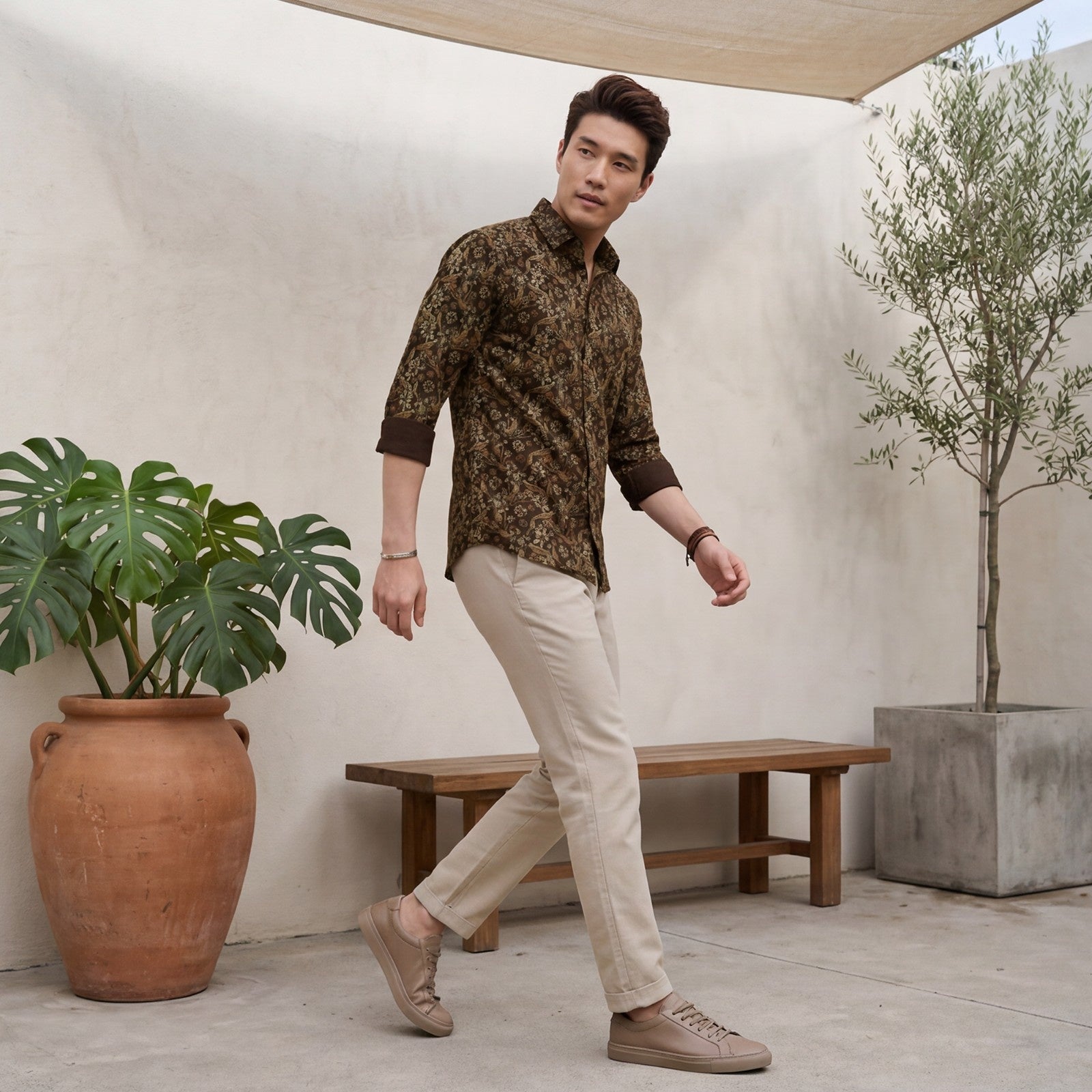 Men's Brown Printed Slim Fit Shirts